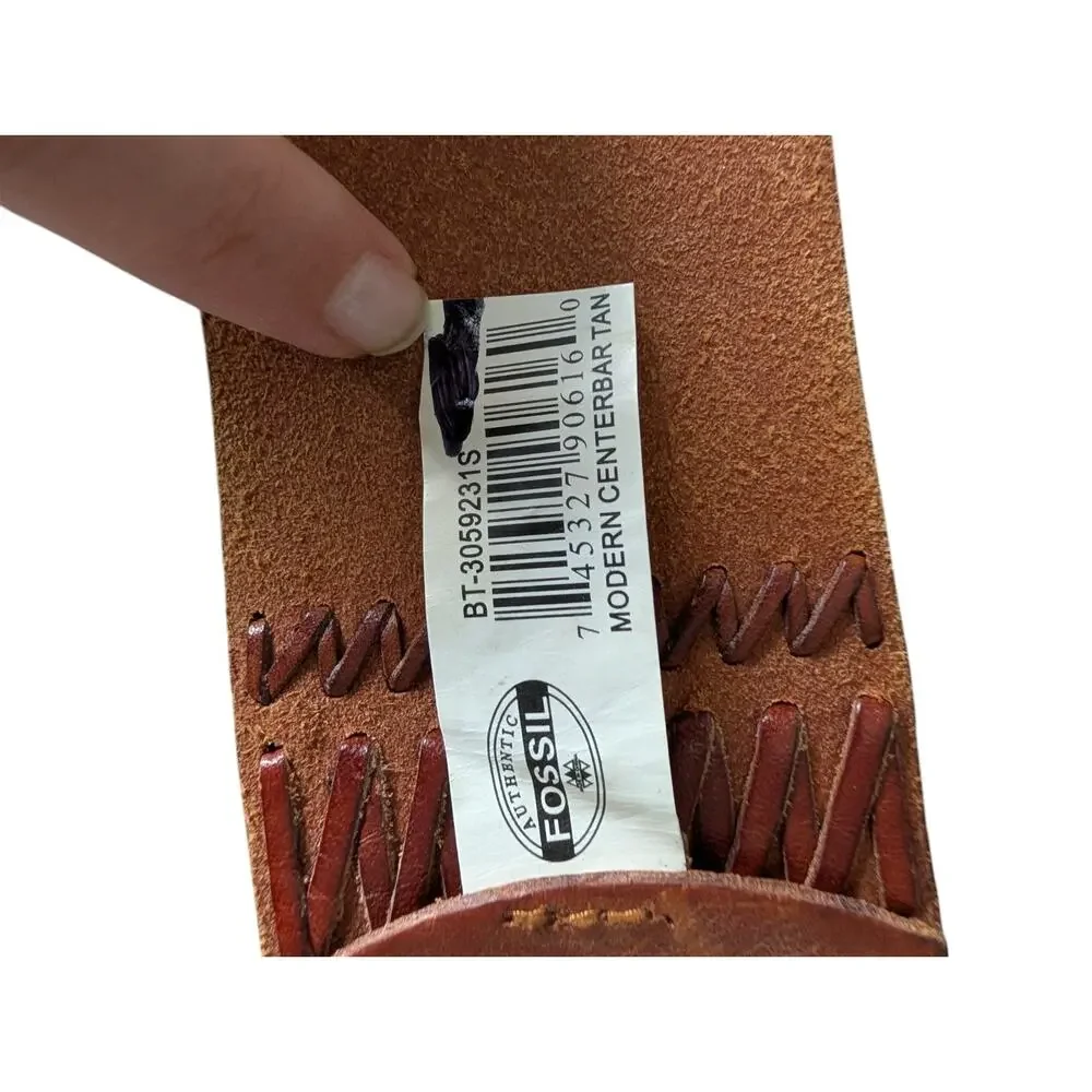Fossil Tan Brown Leather Wide Waist Belt Size Small Modern Centerbar Whimsigoth
